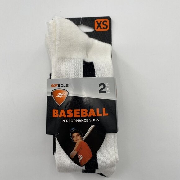 Sof Sole Baseball Stirrup Over-the-Calf Performance Socks White/Black 2-pk 5-9.5 - Picture 1 of 2